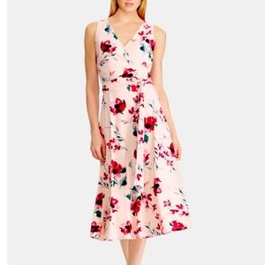 RALPH LAUREN Womens Pink Floral Sleeveless V Neck Midi Sheath Dress